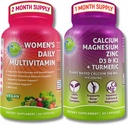 UZUPEŁNIANIE STUDIO Kompleksowe Wellness & Bone Health Bundle - Daily Multivitamine kobiet z żelazem + Plant Based Wapń, Magnez, Cynk, D3, K2 & Turmeric - Wegan, Non-GMO, Czyste składniki
