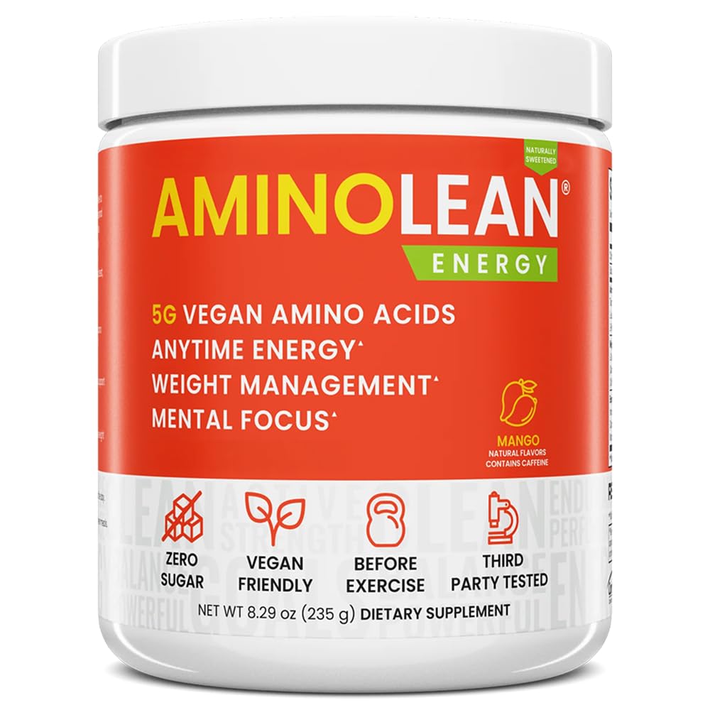 RSP NUTRITION AminoLean Natural Pre Workout Proszek, Sukraloza wolna Amino Energia bez sztucznych barwników, Wegan BCAA i zarządzanie wagą, Mango, 25 Serv
