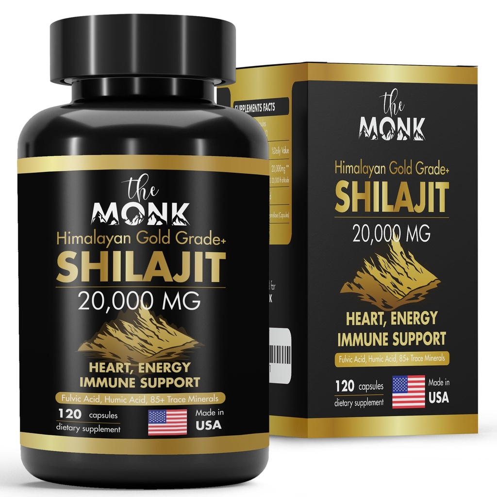 Organiczny Shilajit z kwasem Fulvic, Kwas Humiczny, 85 + Minerals- Gold Grade Plus - Tak samo jak Resin - Energia, Stamina, Wsparcie mózgu - 120 Kapsułki - Made in USA