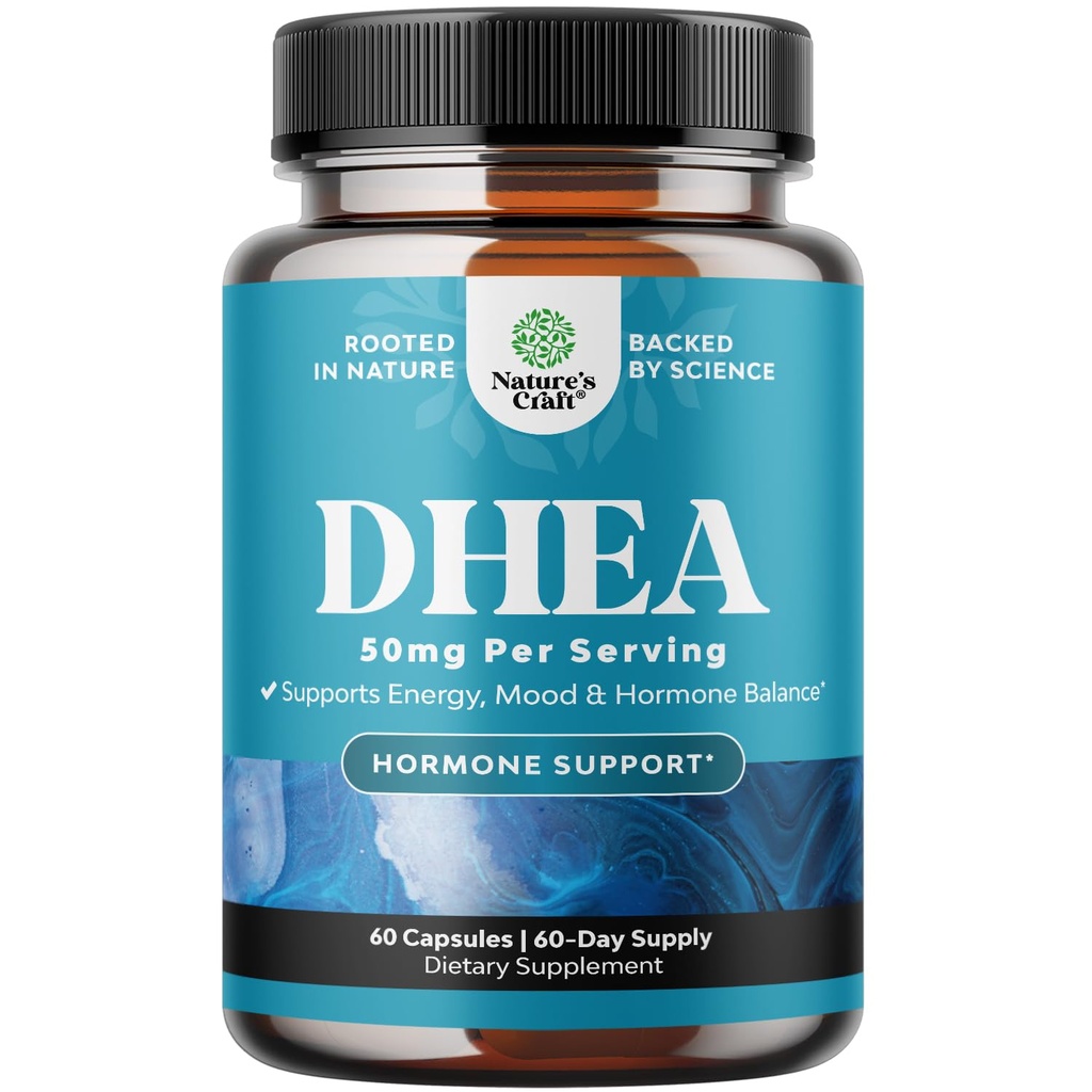 DHEA Supplement for Women & Men - Pure DHEA 50mg for Hormon Balance, Poprawia stabilność nastroju, Funkcję mózgu, System immunologiczny, Energia i płodność - Kapsułki dehydroepiandrosteronu dla dorosłych - 60 Ct