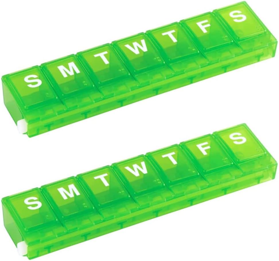 EZY DASE Cotygodniowy (7- Day) Pill Organizator, Medycyna Case, Witamina Planner Box, Małe Blokowanie Komory Bezpieczne leki na receptę i Zapobieganie rozlewania, Barwy maja (Małe Locking - 2 Pack)