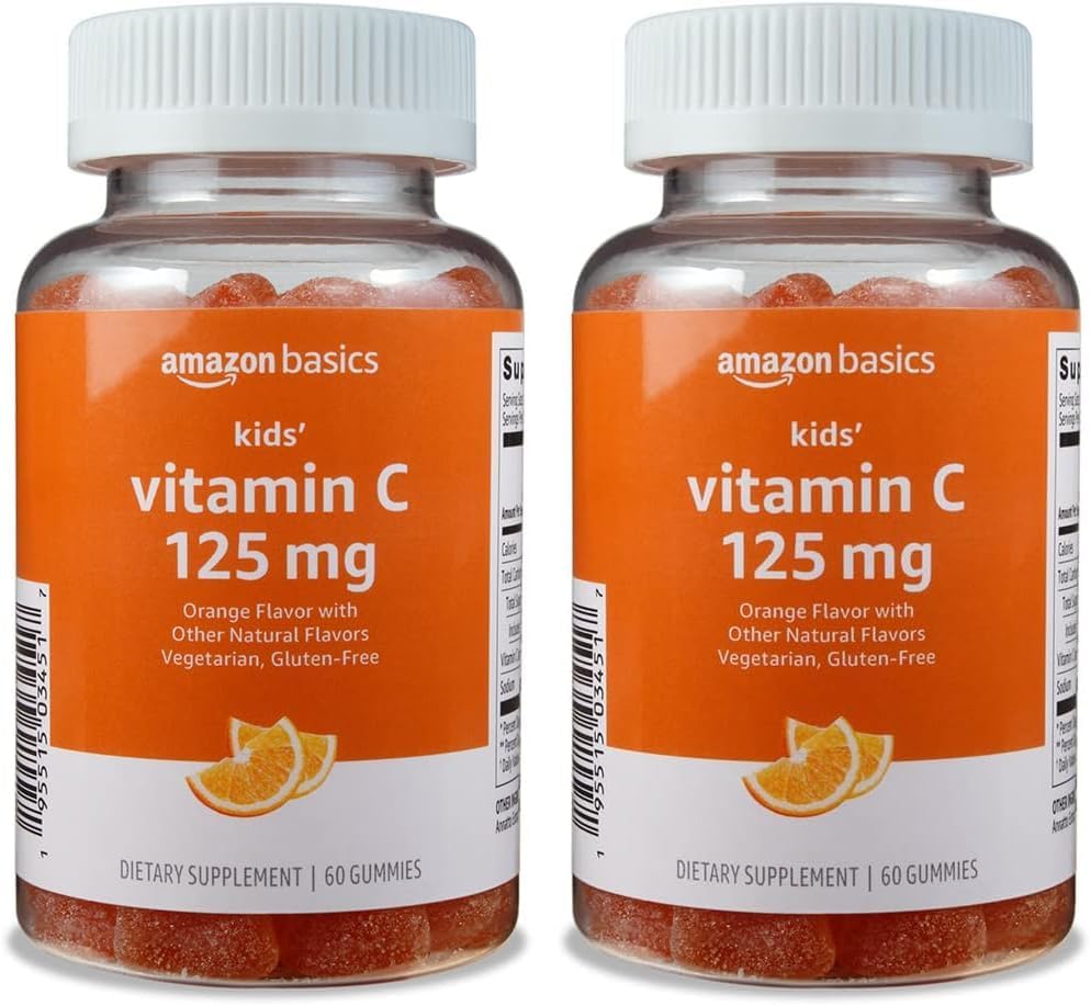 Basics Kids 'Witamina C 125mg Gumiaki, Pomarańczowy, 60 Hrabia, Immune Health, 2 Miesiąc dostaw (Wcześniej Solimon) (Opakowanie 2)