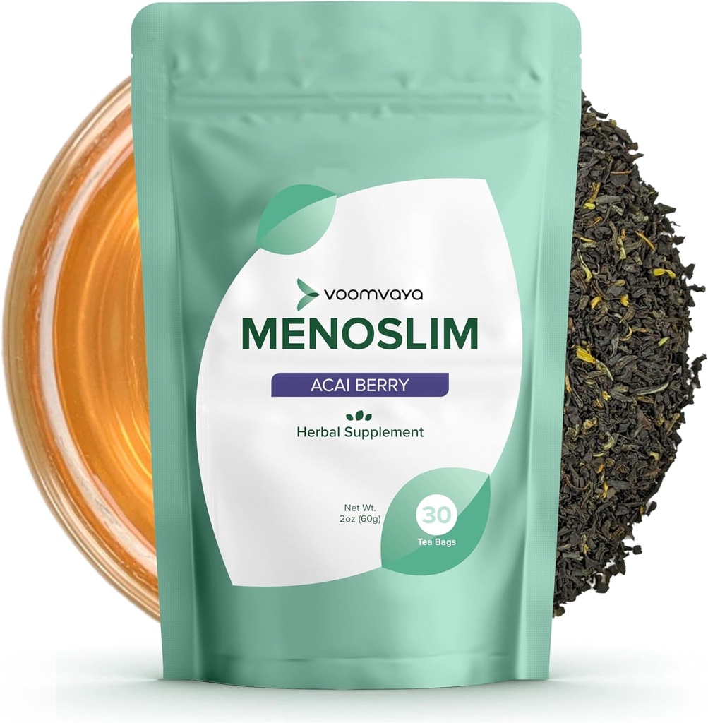 VoomVaya Menoslim Tea - Hormon Równowaga Herbata, Perimenopauza & Suplement Estrogenowy dla kobiet - dla dmuchanych, Gorące błyski, nocne poty & meno- Belly - Acai Berry Flavor - 30 Teabags