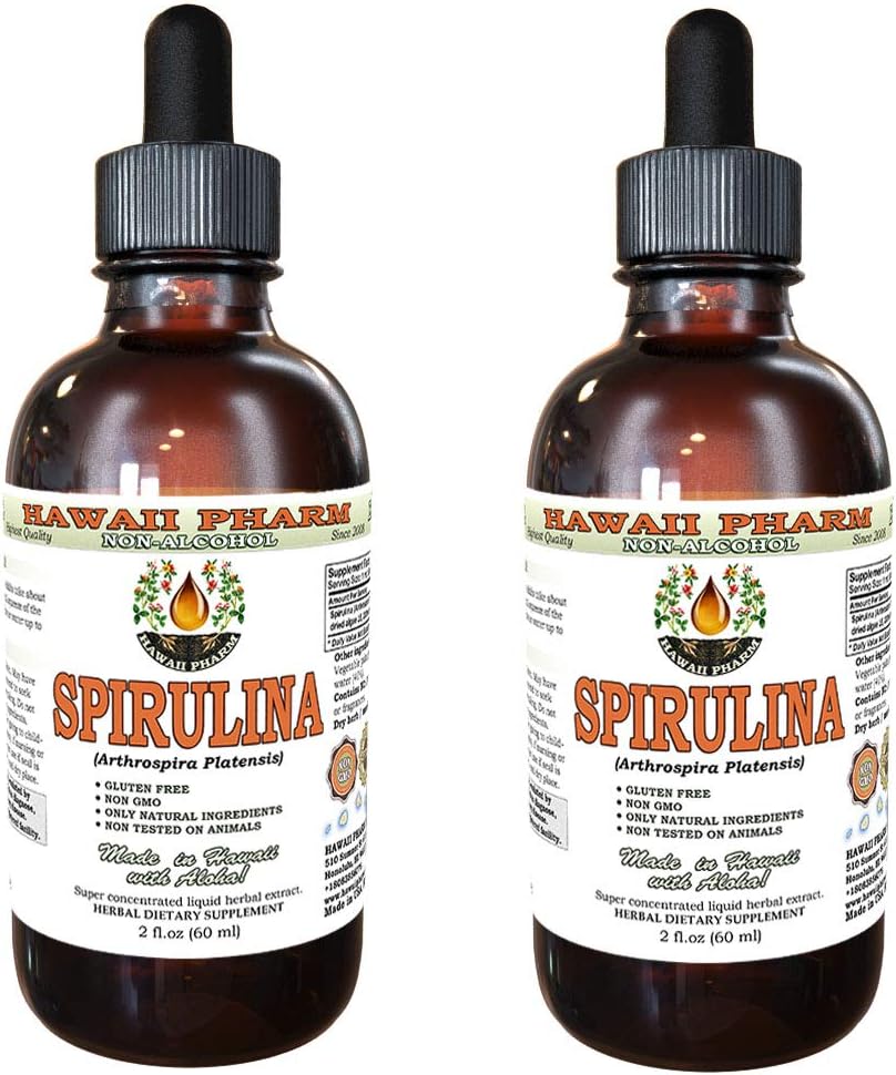 Spirulina bez alkoholu Liquid Extract, Organic Spirulina (Arthrospira platensis) Suszony Algae Glycerite Natural Herbal Supplement, Hawaii Pharm, USA 2x2 fl.oz