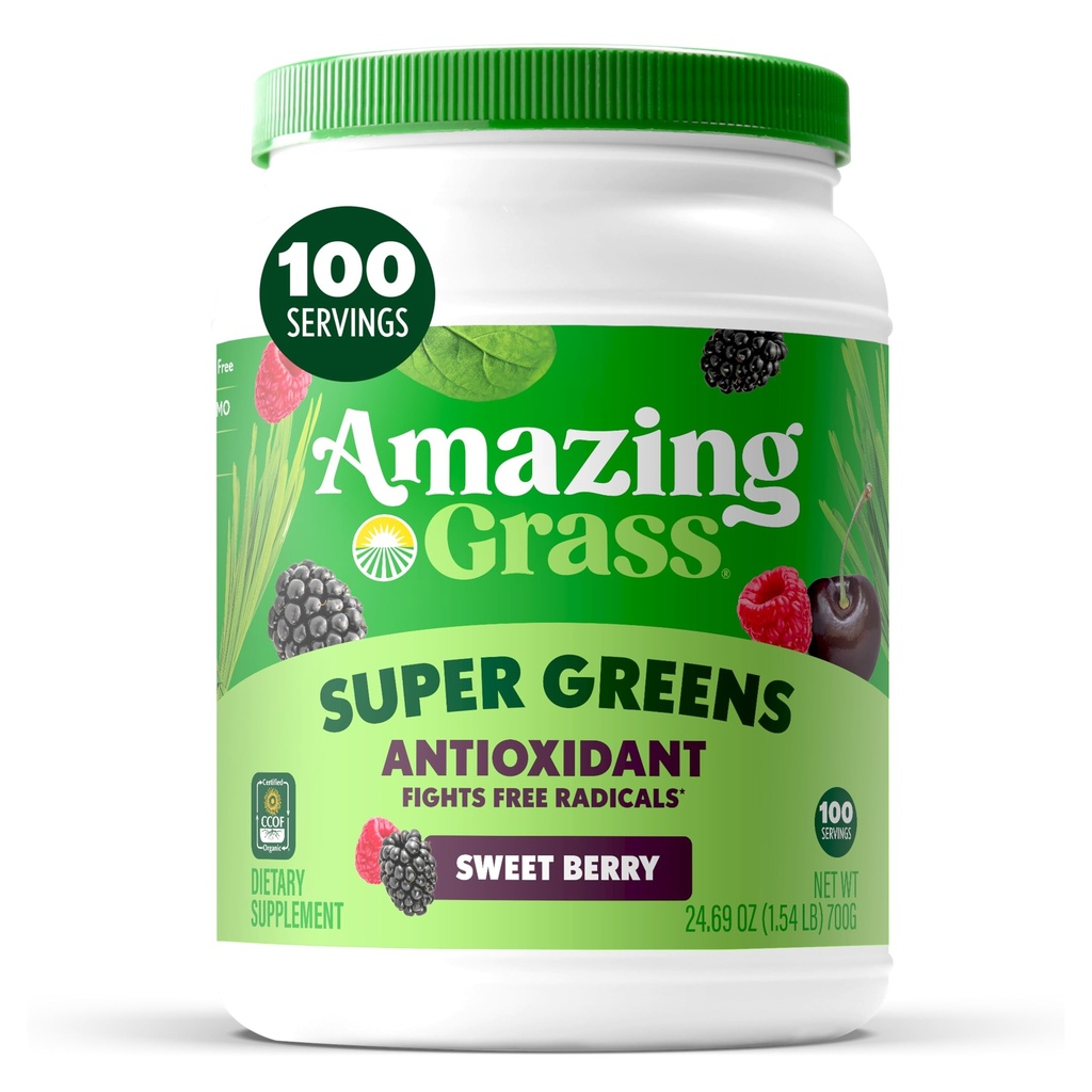 Niesamowita zieleń trawa Superfood Antioksydant: Zielony proszek z organicznej Spirulina, Burak korzeniowy proszek, Elderberry & Probiotyki, Słodkie Berry, 100 Słupki (Opakowania maja Vary)