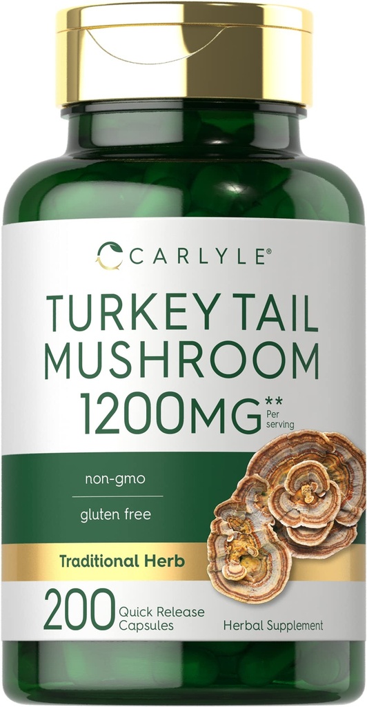 Carlyle Turkey Tail Mushroom Kapsułki 124; 1200mg 124; 200 Hrabia 124; Non- GMO & Gluten Free Extract