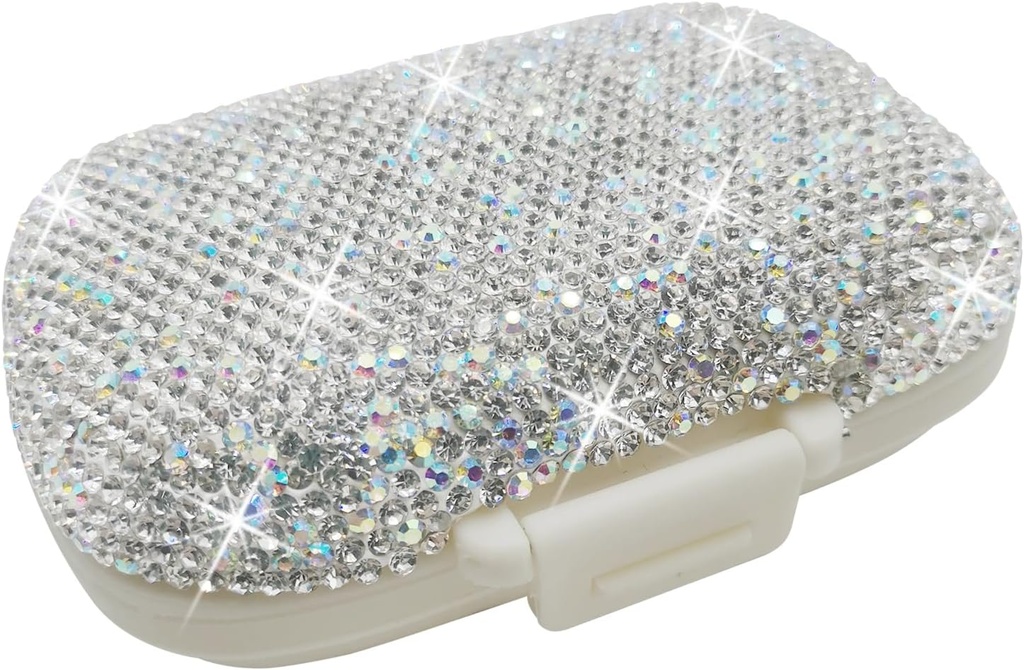 Bling pill Case for Purse Medicine Witamina Container Pocket Pill Case Round Medicine Organizer for Vitamina / Fish Oils / Supplement Travel Medicine Kit (8 Komora Silver)