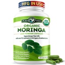 PURA VIDA MORINGA kapsułki pojedyncze pochodzenie Moringa proszek organiczny. Czysty Moringa Leaf. Energia, Metabolizm, i wsparcie immunologiczne. 120ct. 500mg Czapki.