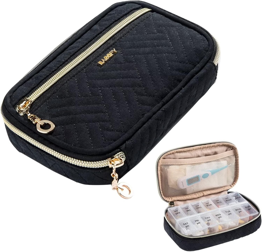 BAGSFY Pill Organizator Case 2 razy w ciągu dnia - Cotygodniowy organizator medycyny Travel Pill Box z usuwalnym 7 dniowy pojemnik na lek Case Catainer dla oleju rybnego, Witamina, Suplement