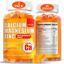 Gummy magnezowe wapnia dla kobiet: 1200mg Gummy cynkowe wapnia z witaminą C D3 K2 - Wegański cukier wolny do żucia Wysoka absorpcja Eggy suplement wsparcia immunologicznego (120Count)
