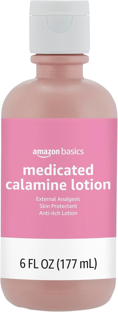 Basics Medicated Calamine Anti- Itch Lotion, Analgesic Skin Protectant, 6 Fluid Ounce, 1- Pack (Wcześniej Solimon) (Nowa formuła)