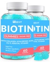 Bezcukrowe Gummeje Biotin, Gummeje Biotin i Kolagen z keratyny, Kwas hialuronowy dla kobiet i mężczyzn 124; Wzrost włosów, Świecące skóry i silne paznokcie 124; Suplement witaminy B7, Nie-GMO, Chewable