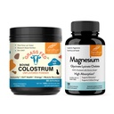 Sandhu 's Bovine Colostrum Proszek & Magnezu Glicynian Lizynat Kapsułki 124; Pomaga Gut, immunologiczne Heath & Sleep Wsparcie