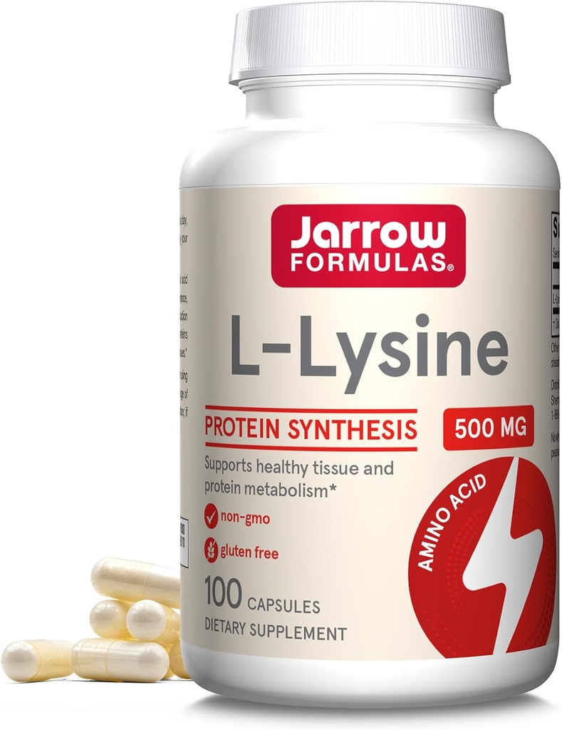 Jarrow Fixas L- Lysine 500 mg, Suplement diety, Amino Acid for Protein Syntesis and Healthy Tisk Support, 100 kapsułki, 100 Day Supply