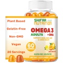 SHIFAA NUTRITION Vegan Omega 3 Gummies dla dorosłych 124; No Fish Oil Burps 124; 60 Gummies Yellow 124; Plant Based w / Chia Oil, Algae Yellow 124; Omega 3 6 9 w / DHA, Witamina C Yellow 124; for Brain, cardioviral & Immune Support Halal