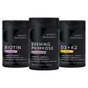 Sport Badania Wegan Biotin 10,000mcg z oleju kokosowego, Wieczorny Primrose Suplement z zimnego oleju Pressed i roślin Witamina K2 MK7 + Wegan D3 5000iu