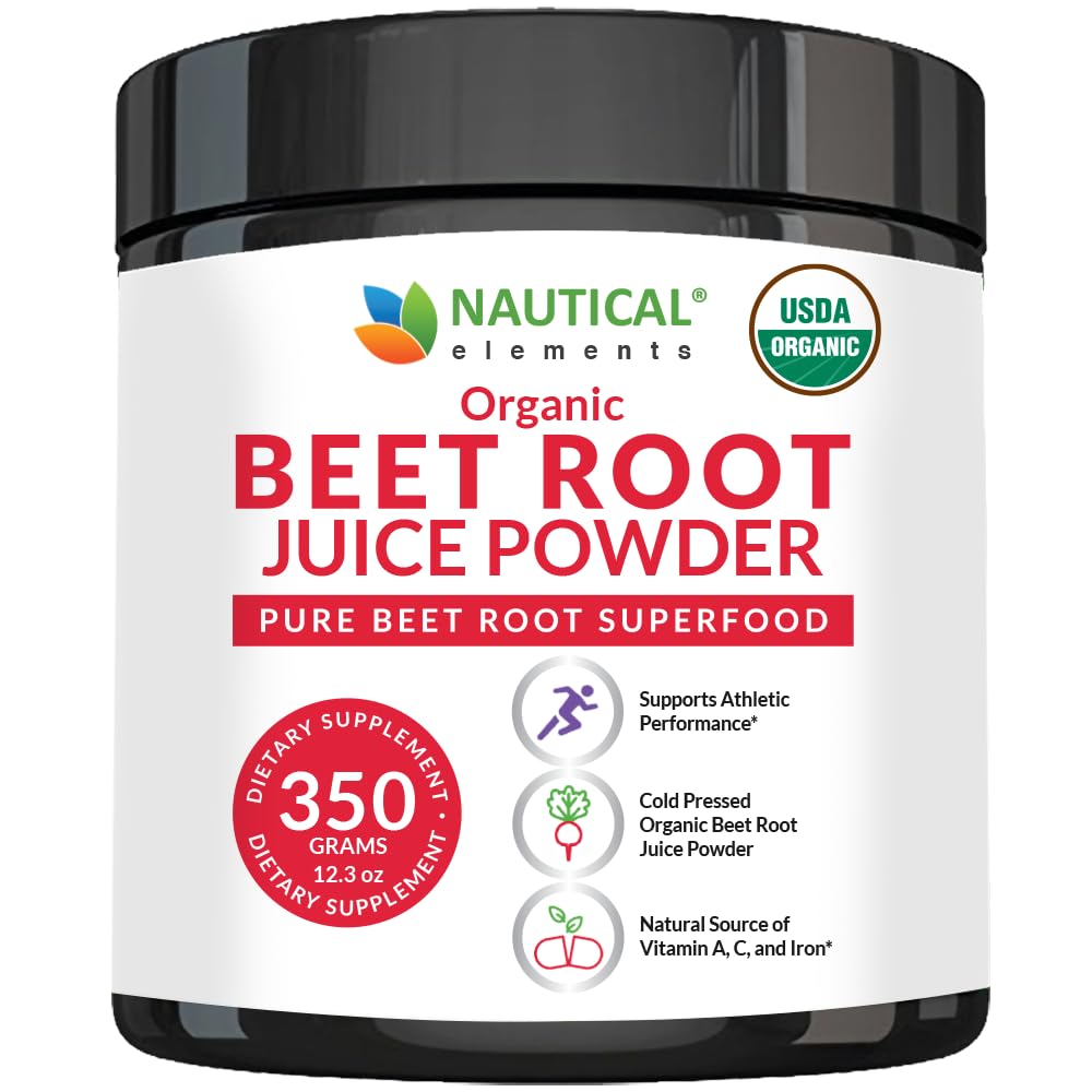 Sok z buraków organicznych w proszku - 20: 1 Koncentracja proszku buraczanego organiczny - Podparcie cyrkulacyjne - Bogaty w tlenek azotu - Cold- Pressed 100 Serings of Beet Root Powder Supplement- 12.3oz