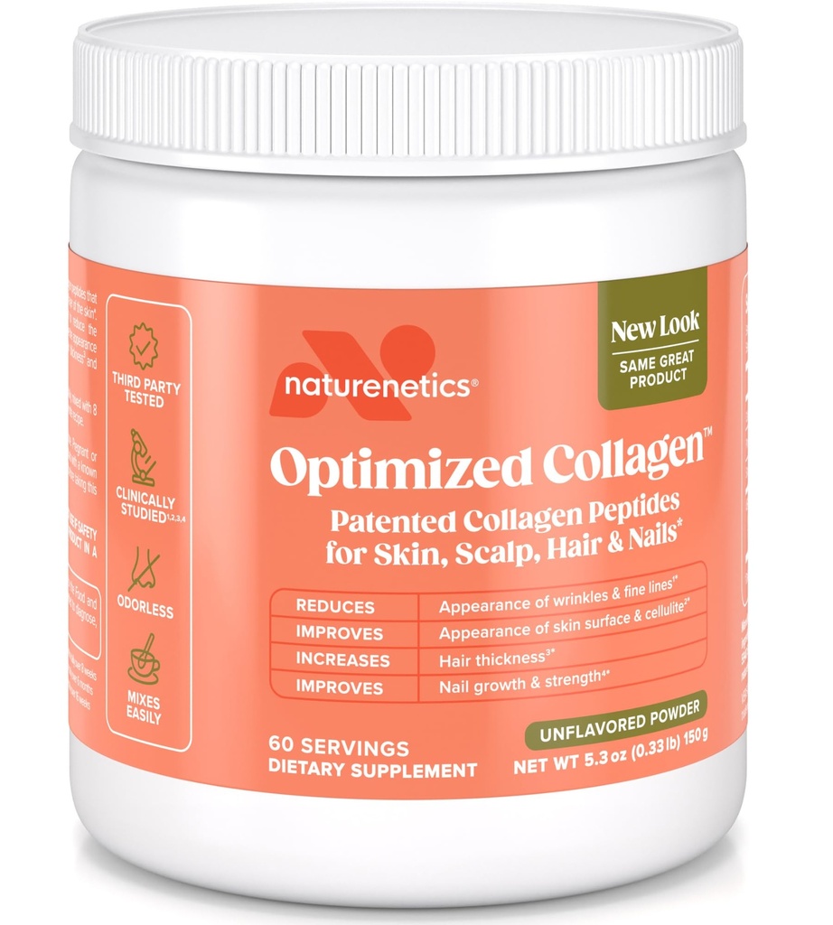 Naturenetics Hair, Skin & Nails Collagen Peptydes - Wspiera nawadnianie skóry i siłę włosów - Biodostępny hydrolizowany Kolagen - Unflavored, Easy to Mix - Paleo & Keto- Friendly - 60 Sług *
