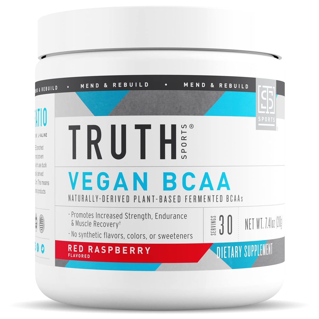 Prawda Żywienie Wegan BCAA Powder - 2: 1: 1 Stosunek Naturalny BCAAs Amino Kwasy Proszek dla energii, Muscle Building, Post Workout Recovery Drink for Muscle Recovery (Czerwona Malina, 30 Servings)