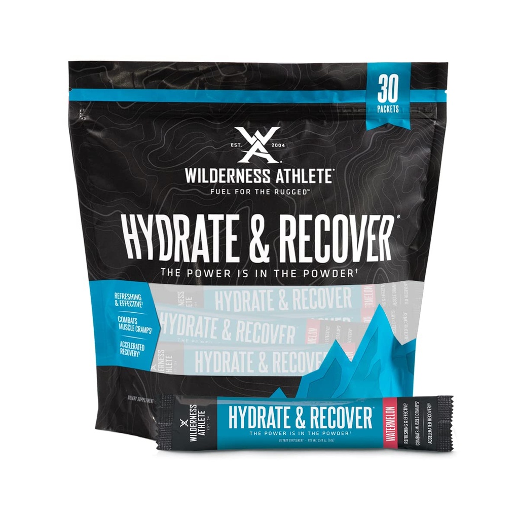 Wilderness Athlete - Nawodnienie i odzysk 124; Pakiety płynnych nawodnień Electrolyte Drink Mix - Odzyskiwanie Szybciej z Bcaas - 30 Pojedyncze podawanie pakietów Hydrate (Arbuz)
