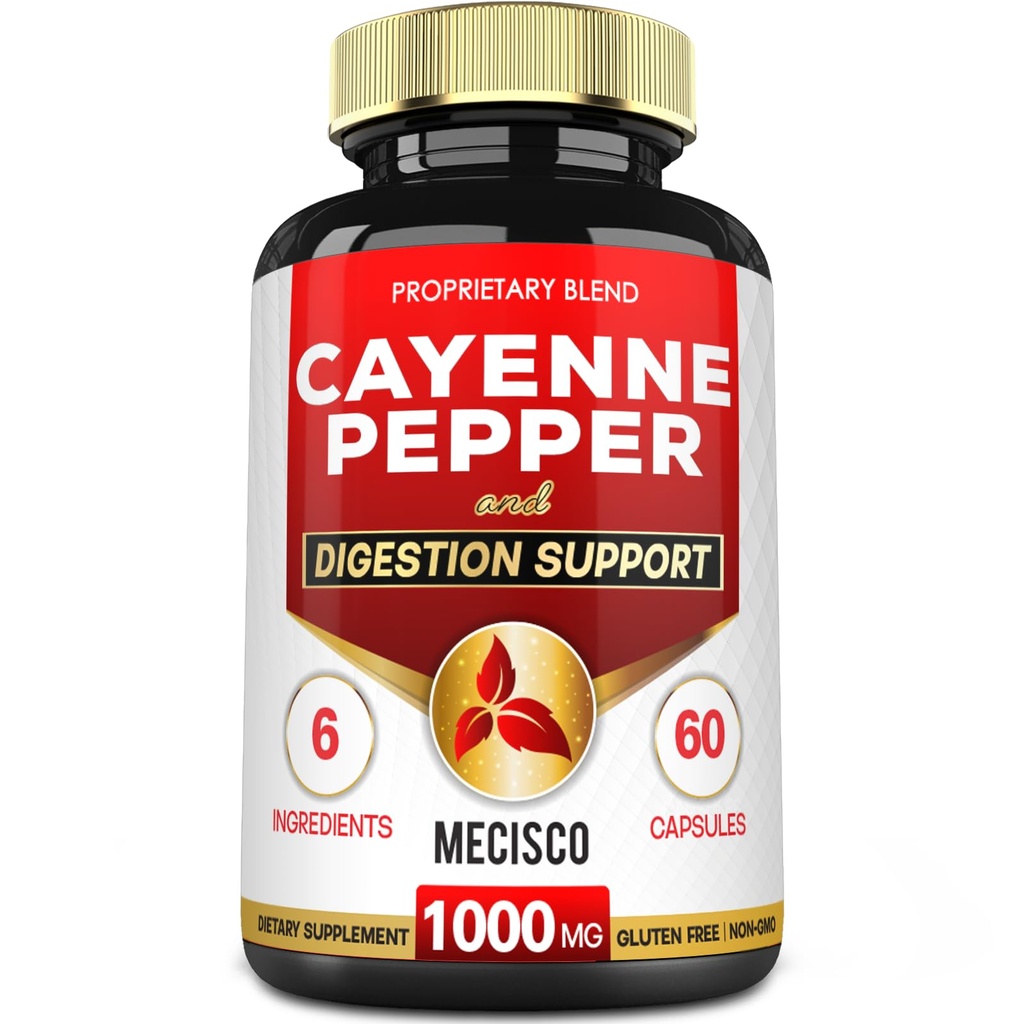 6in1 Cayenne Pepper Kapsułki z Ginger Root, Beet Root, i Black Pepper i więcej - 60 Kapsułki - Cayenne Supplement Supports Digestion System, Immunitet