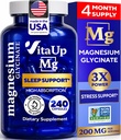 Magnezu Glycinate 200mg - USA Made Magnez Supplement for Sleep, Heart, Bones, Metabolic Support - Wysoka absorpcja Magnezu Bisglicinate Kapsułki - 240 Wegan Chelated Kapsułki