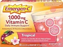Emergen- C 1000mg Witamina C Proszek, z przeciwutleniaczami, Witaminy B i Electrolytes, Suplementy witaminy C do wsparcia immunologicznego, Kofeina wolny Fizzy Drink Mix, Tropikalny Flavor - 30 Count / 1 Miesiąc dostaw