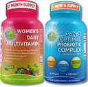 Women 's Multivitamin & Probiotic Support Bundle - 3- in-1 Probiotic with Digestive Enzymes & Prebiotic & Women' s Daily Multivitamine with Iron - Wegan, Non-GMO, Clean Daily Wellness Support