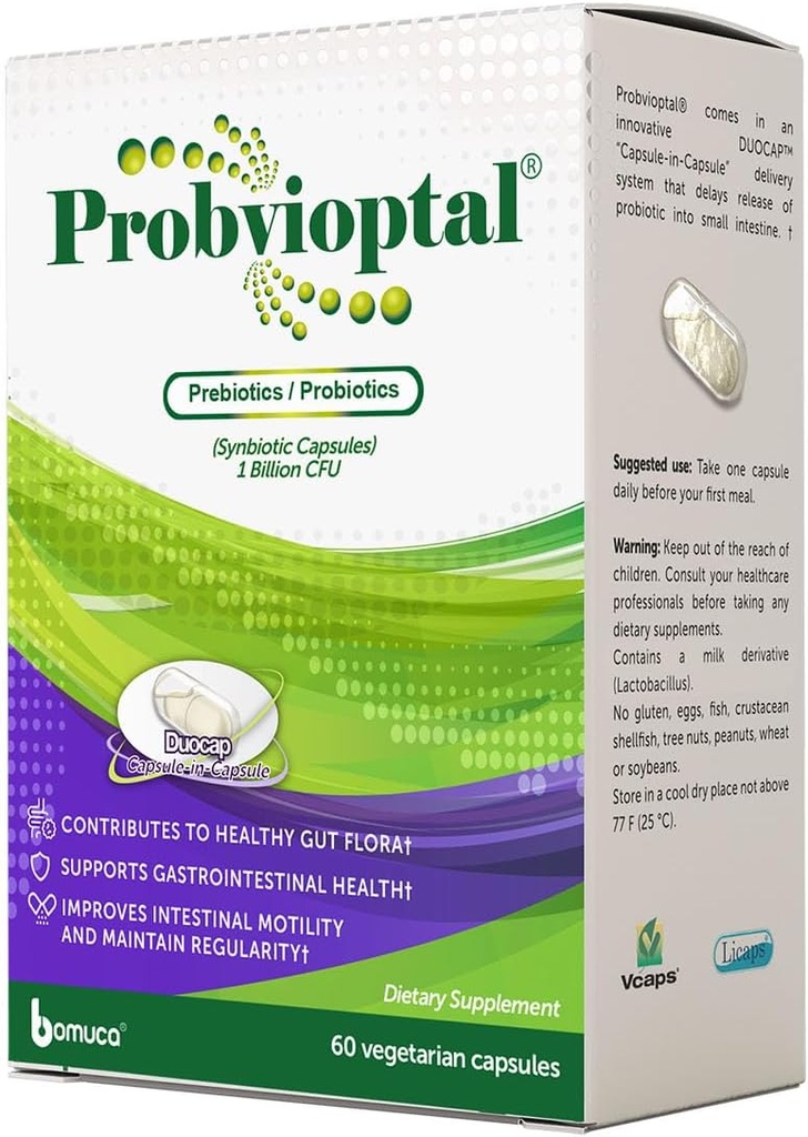 Probvioptal, 60 kapsułek (168 jednostek), Probiotyki i Prebiotyki, Duokap, 1 Miliard CFU, Gluten Free