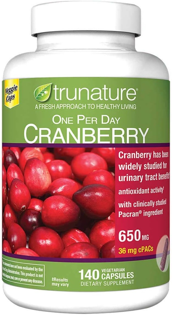 Trunature Cranberry 650 mg, 140 Kapsułki wegetariańskie (2 opakowania)