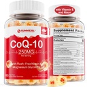 Bezcukrowy CoQ10 Napełnione Gumiaki 250MG, Koenzym Q10 w / Magnezu Glicynian, Niacyna No- Flush Witamina B3, E & Kwas foliowy, Wysoka Absorpcja CoQ10 HEA- rt, Energia komórkowa i Przeciwutleniacz