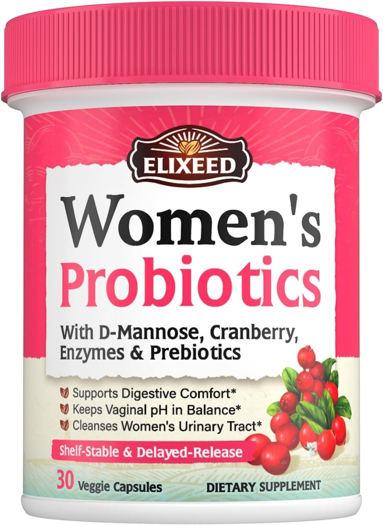 Probiotyki dla kobiet, 120 Miliard CFU z Prebiotyki Żurawinowe D- Mannoza & Enzymy, Żywica Vaginal & Urnary Tract Health, 30 Kapsułki opóźnione