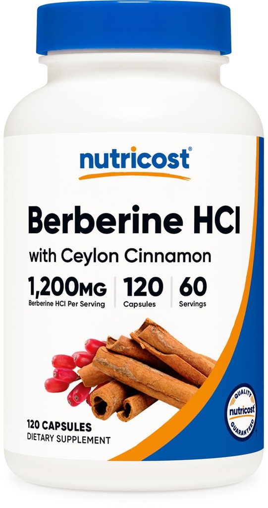 Nutricost Berberine HCl z Ceylon Cynamon Kapsułki (120 Kapsułki, 60 Słupki) - Non-GMO, Animal-Free Product