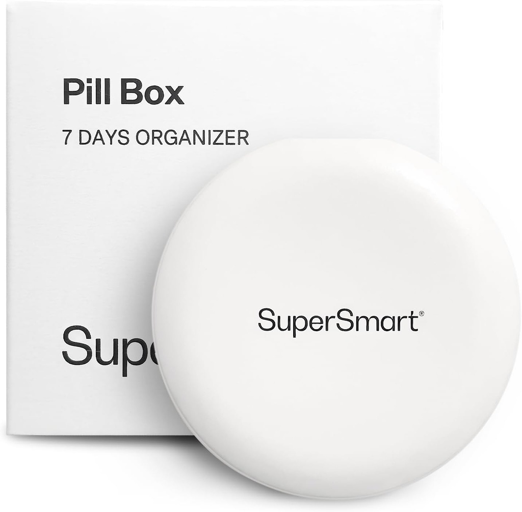 SuperSmart - Pill Box Organizator 7 Dni z 1 Ostrza do tabletów - Element Rozmiar podróży - Małe składowanie suplementów i leków - Easy- to- Użyj z 7 Duże kompozycje 124; Biały