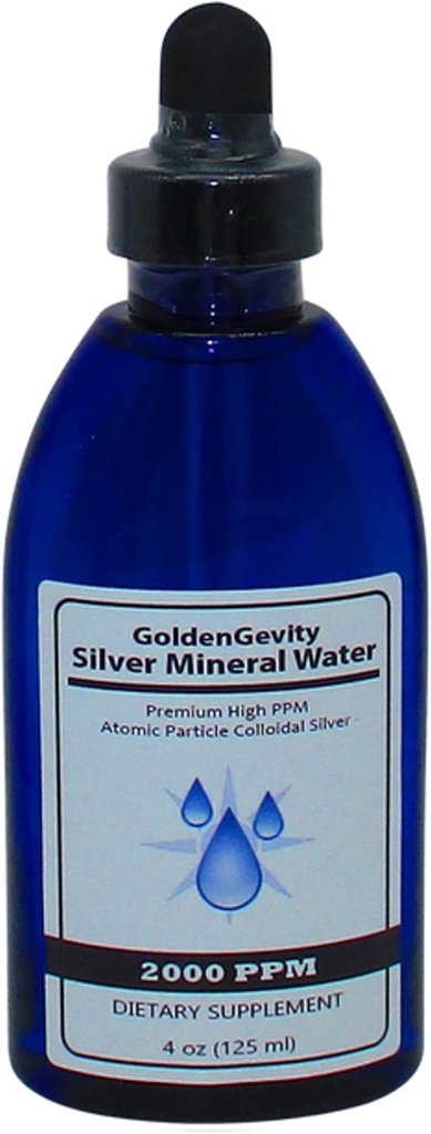 GoldenGevity 2000 PPM Colloidal Silver - 200x Większa moc 124; Bioaktywne atomowe Rozmiary Cząsteczki Silver Trace Minerals 124; Suplement diety 124; 4 Oz Bottle