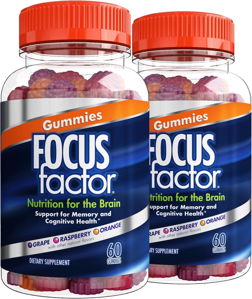 Czynnik ogniskowy Gummie nootropowe, Suplement do Pamięci dla Mózgu, Fosfatydyloseryna, Bacopa, Huperzine A, 60 Ilość, Opakowanie po 2