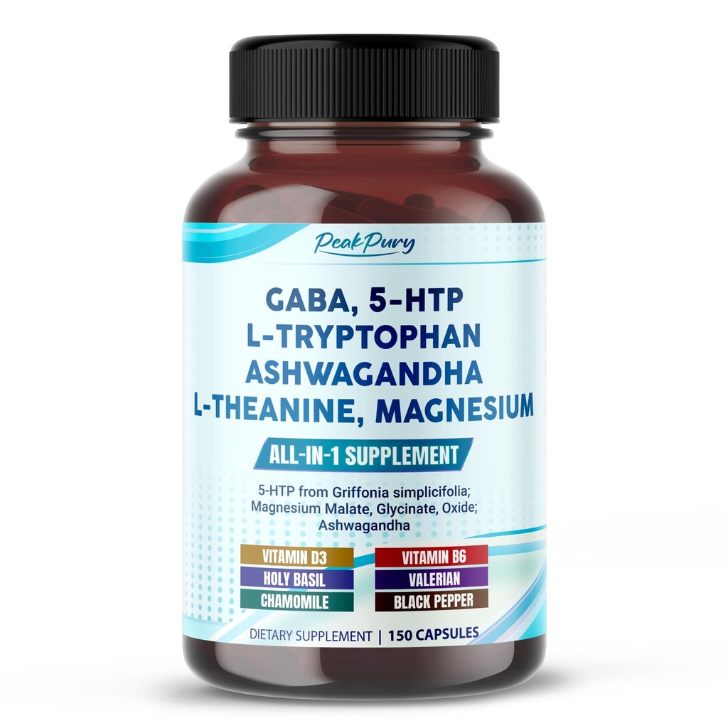 GABA, 5- HTP L- Tryptofan Ashwagandha Rumianek L- Theanine Magnez - Made in USA