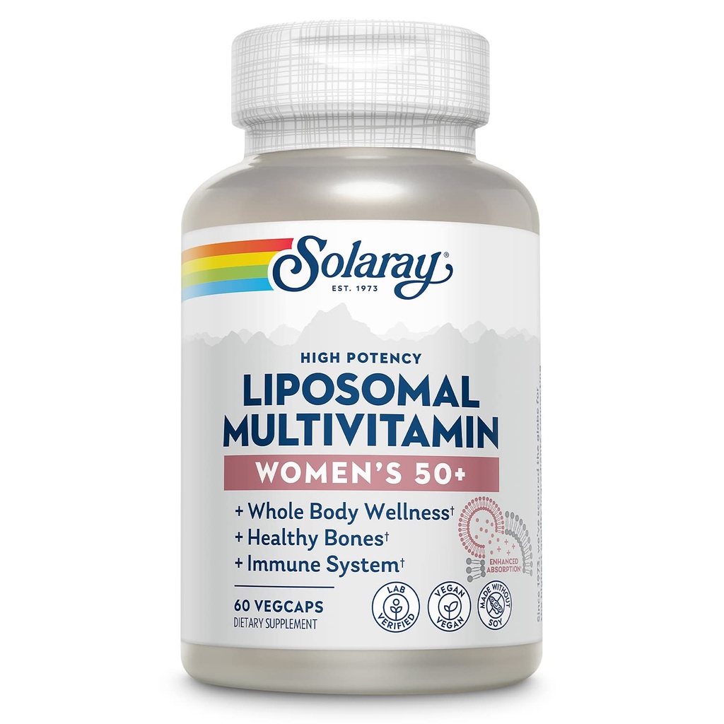 SOLARAY Liposomalna Multiwitamina dla kobiet 50 Plus, Zwiększona absorpcja z żelaza, Witamina D, Witamina C, B12, Biotin & More, Immune Support & Bone Health, Wegan, 30 Służenie, 60 VegCaps