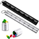 Vesici 2 Pack Metal Weekly Pill Organizer Travel Pill Container z Keychain 7 Day Waterproof Small Capsule Case Box Stos dla kobiet mężczyzn Travel Outdoor (czarny, srebrny)