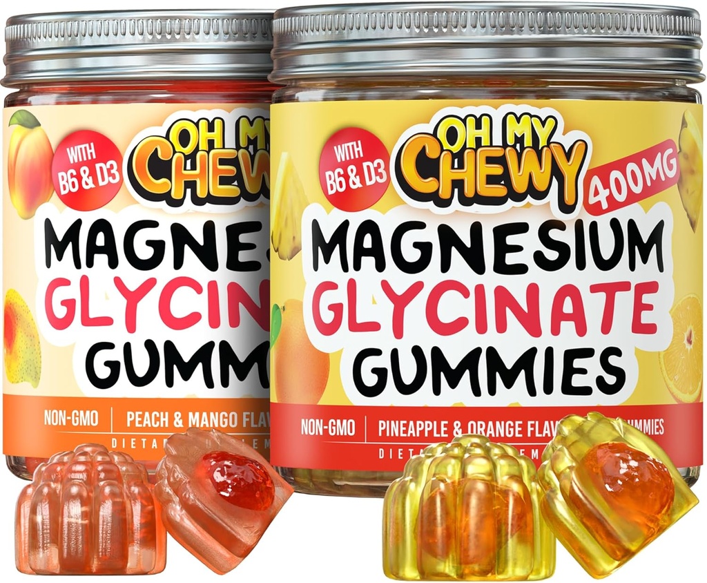 Magnezu Gummies Bundle - 2 butelki (60 butelek każdy) - Ananas Orange & Peach Mango