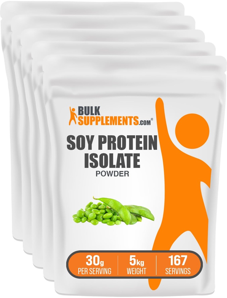 BulkSupplements.com Proszek z izolatem białka sojowego - Proszek z białkiem wegańskim, Proszek niełuskany - Pure & Gluten Free, 30 g na porcję, 1 kg (2,2 kg) (opakowanie po 5 sztuk)
