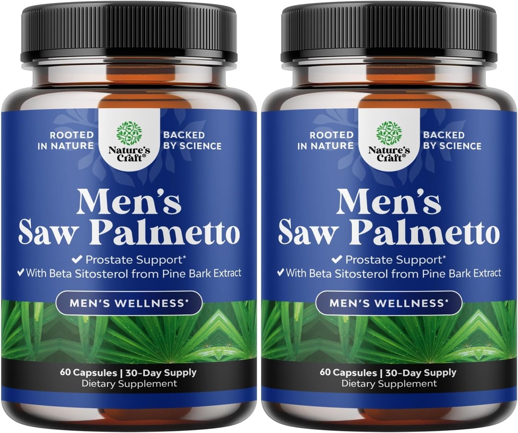 Saw Palmetto for Men with Beta Sitosterol - Saw Palmetto Extract Prostate Supplement for Men 's Health & Better Bladder Control Plus Restauring Supplement for Hair Health for Men - 2 Pack