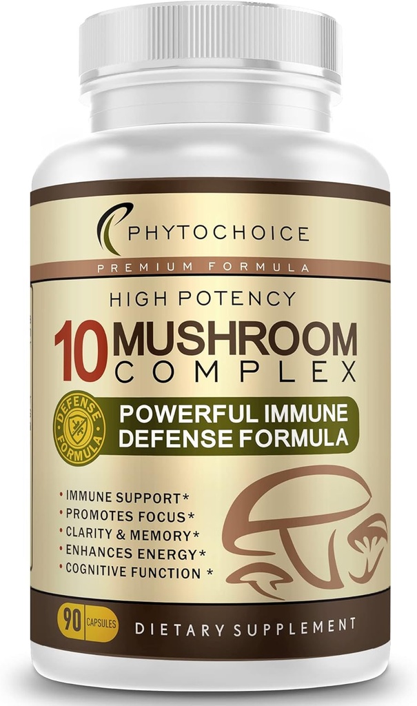 10 Mushroom Complex Nootropic Brain Supplement- Advanced blend of Best Functional Mushrooms - Brain Memory Focus Energy, Immune Support- Lions Mane- Reishi- Cordyceps- Chaga- Turkey Tail (90 kapsułek)