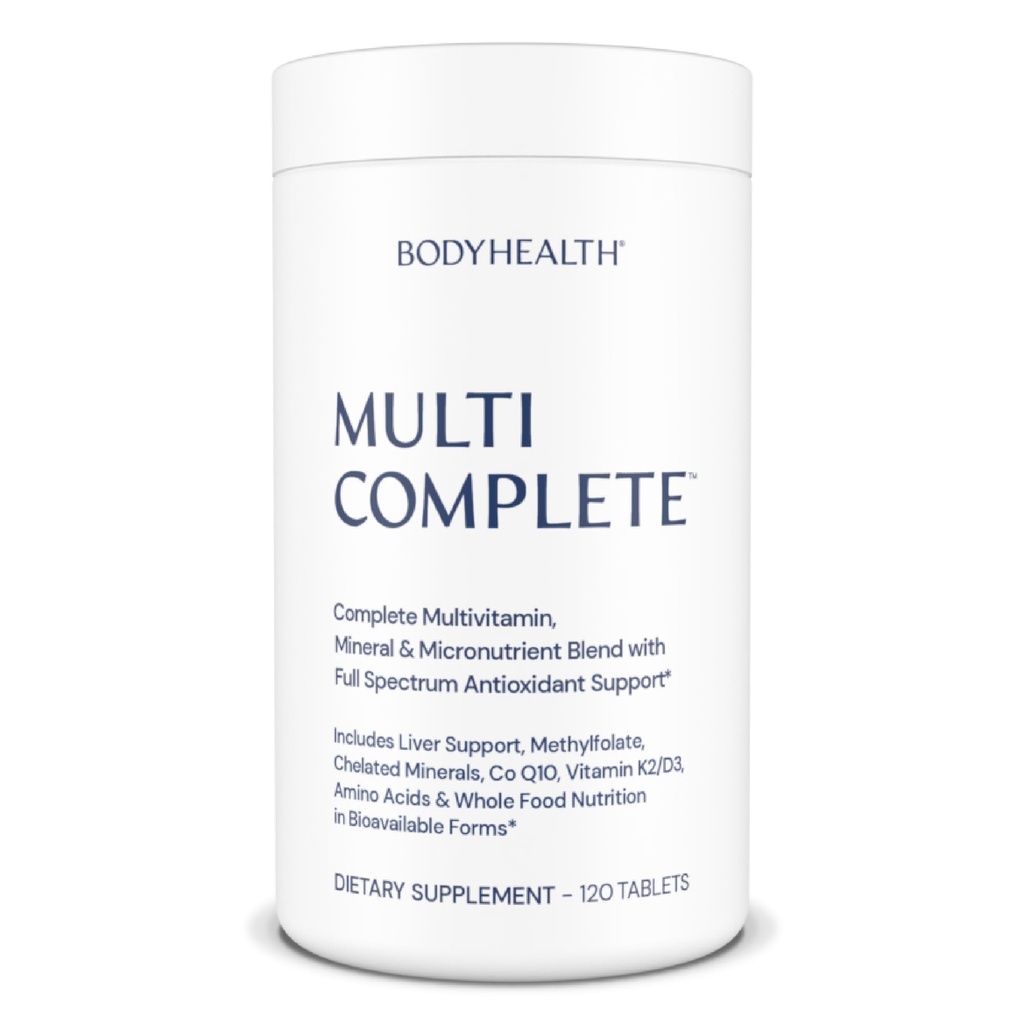 BodyHealth Multi Complete (120 Ct) Daily Multivitamin for Men and Women with Whole Foods, Minerals, Antioksydants, Organic Green Food Concentrates, and Liver Detox Extracts, Vegan and Non GMO