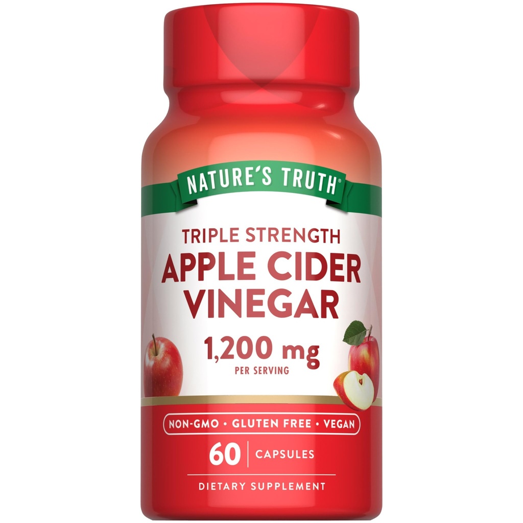 Nature 's Truth Apple Cider Vinegar Vegan kapsułki 124; 1200mg 124; 60 tabletek Veggie 124; Dodatkowa siła 124; Wegan, Non-GMO i gluten suplement wolny