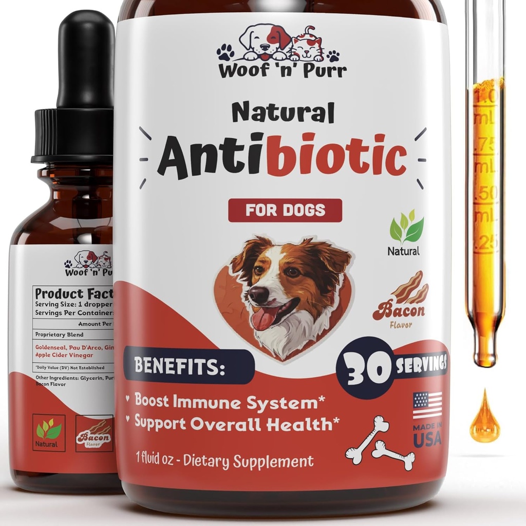 Psy Antybiotyki do Zakażenia, Kaszle, UTI, Alergie, Swędzenie 124; Naturalne Antybiotyki dla psów do wspierania skóry, Coat, & Trawienie 124; dla wszystkich ras i wieku 124; 1 fl oz
