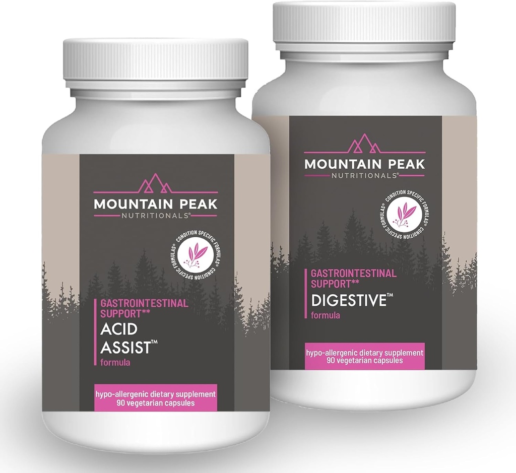 Mountain Peak Nutritionals Acid Assist & Digestive Support Combo Pack - Przewód pokarmowy i pokarmowy Zdrowie - Enzymy, Probiotyki, & Wsparcie odżywcze - 90 Kapsułki wegetariańskie Każdy