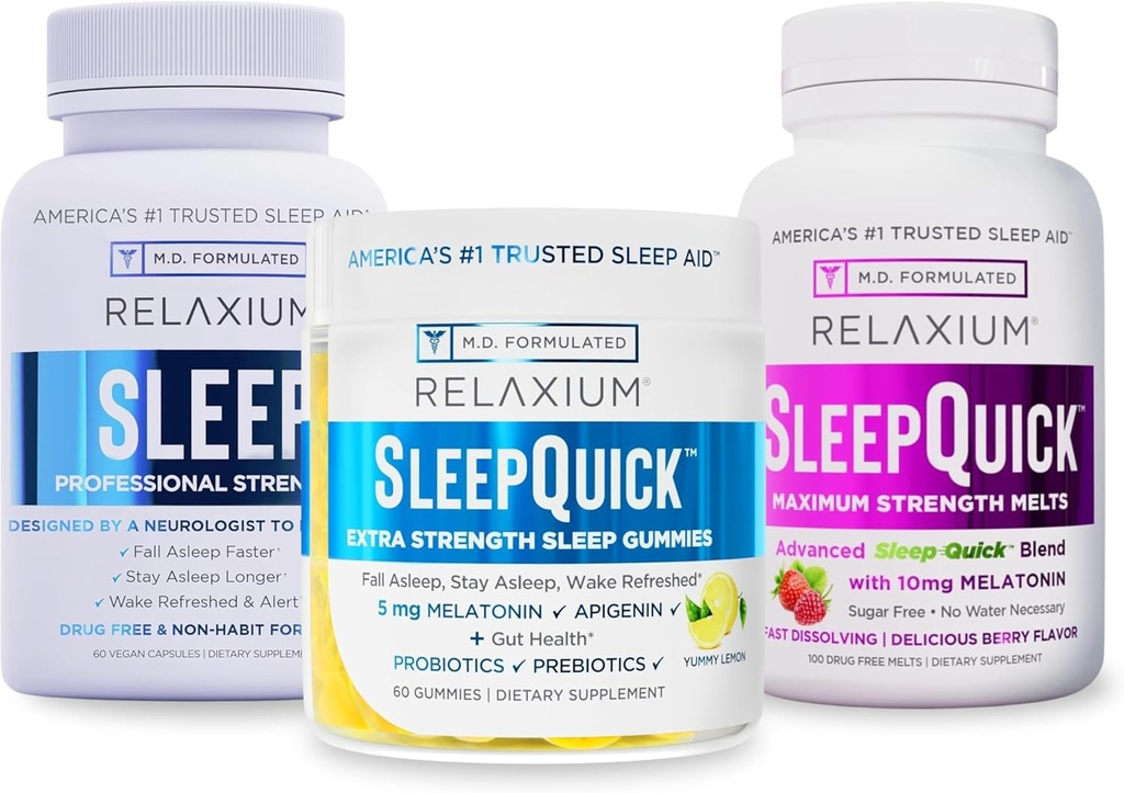 Relaxium Sleep Agregat 124; 60 kapsułki + szybki usypiacz + gumki (Family Pack Sleep Bundle)