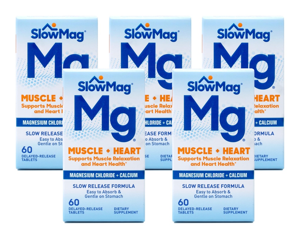 Slow Mag Magnezu Chlorek i wapń, 60 tabletek każda (Value Pack 5)