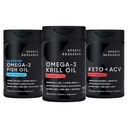 Sport Badania Potrójne Siła Omega-3 Olej rybny, Olej kryla antarktycznego + Fosfolipidy, Cholina & Astaksantyna Mini- Softgels, Keto Plus ACV 500mg Jabłka Cydr Ocet & 1500mg goBHB Ketony egzogenne